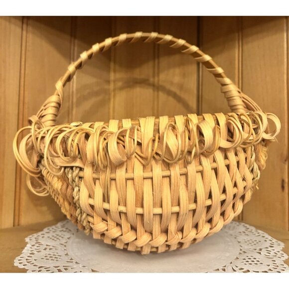 Vintage Handcrafted Butt Basket Eye of God Handle Unique Decorative Weaving Deta - Picture 7 of 8